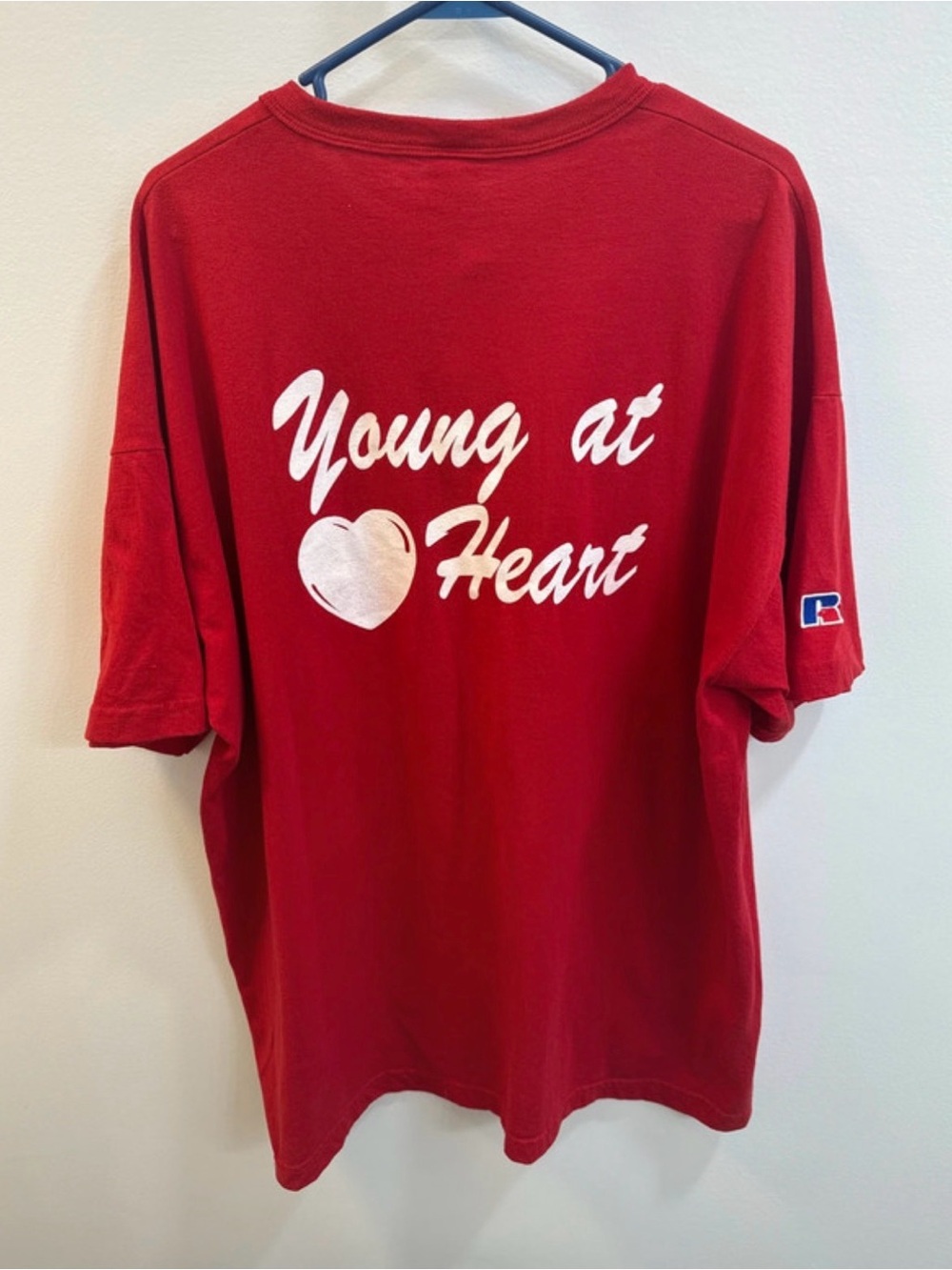 Vintage Russell Athletic Men’s "Young at Heart" Red Graphic Tee